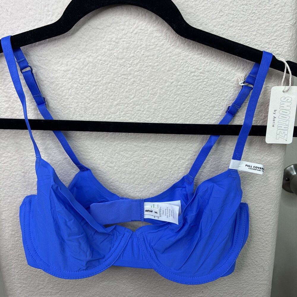 Smoothez by Aerie Bra Beige Full Coverage Unlined Underwire 34C Blue New